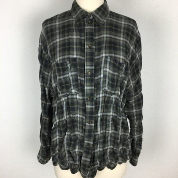 PIns & Needles Gray Green Gathered Plaid Button Down Top Sm - Picture 1 of 7